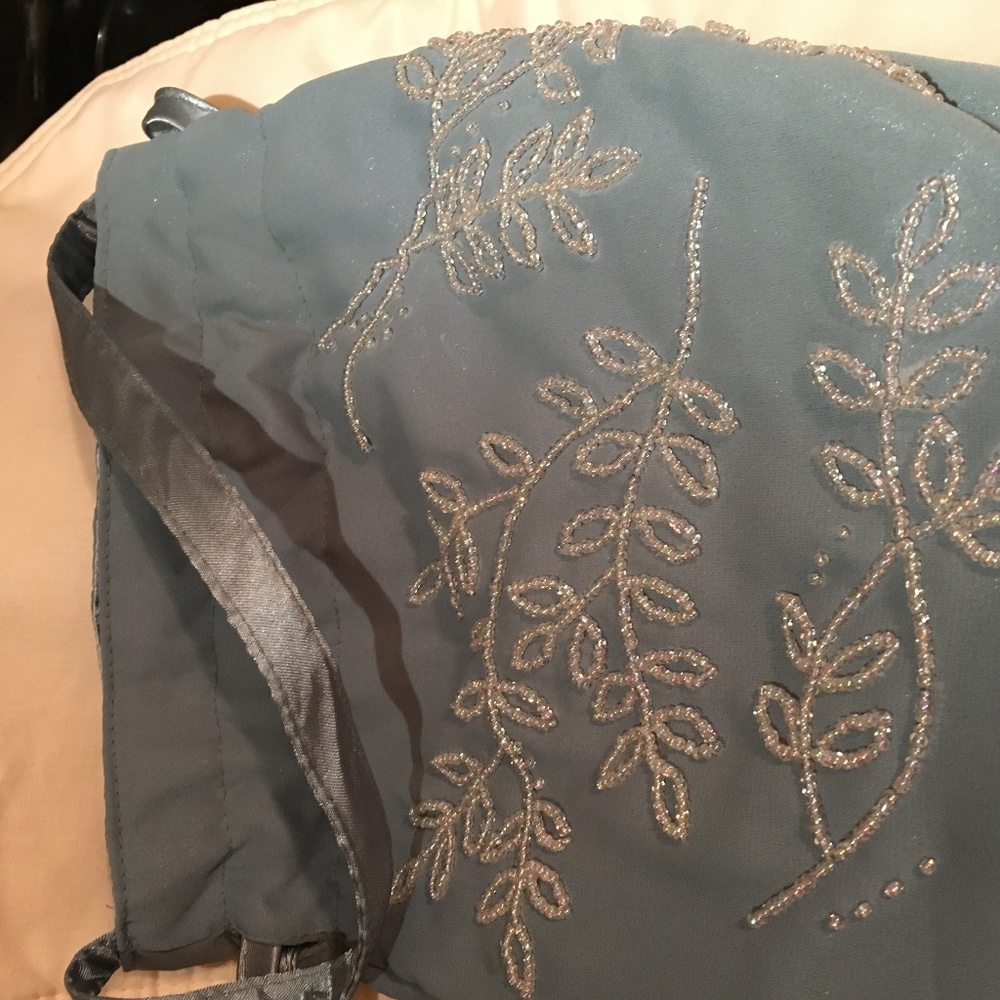 Light Blue Beaded Bag 6" diameter by 10" H